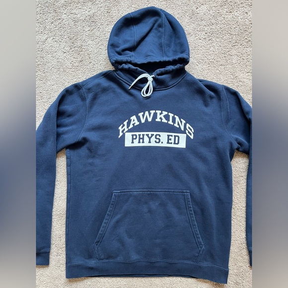 Nike Stranger Things Hawkins High Phys Ed Blue Hoodie Mens Size Large CQ3655-419 - Picture 4 of 8